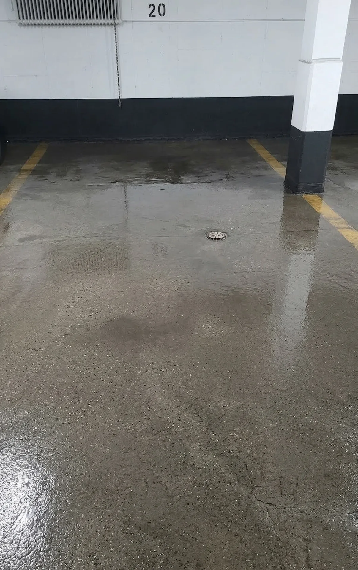 Cleaned underground garage floor by Ace Power Washing, removed engine oil stains and winter salt