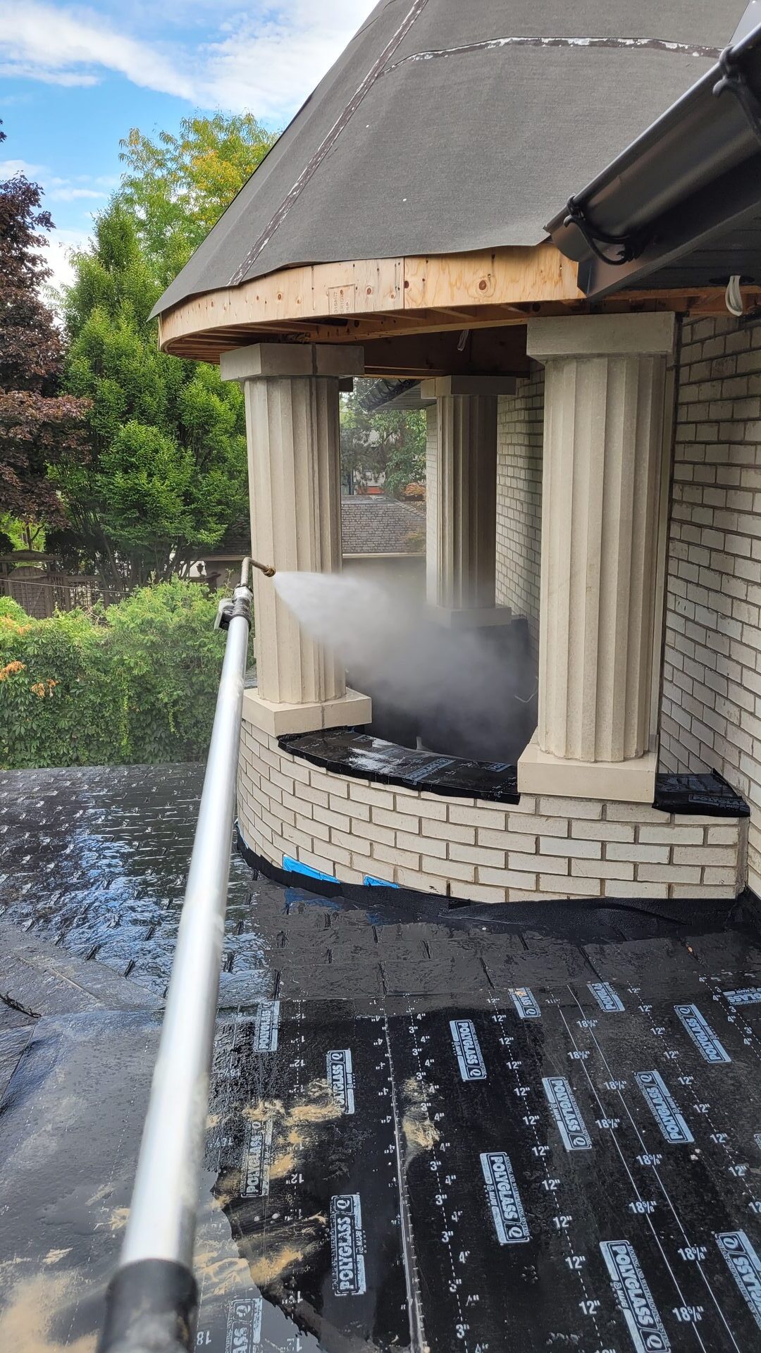 Limestone columns on a Vellore estate restored to pristine condition by ACE professional chemical masonry restoration