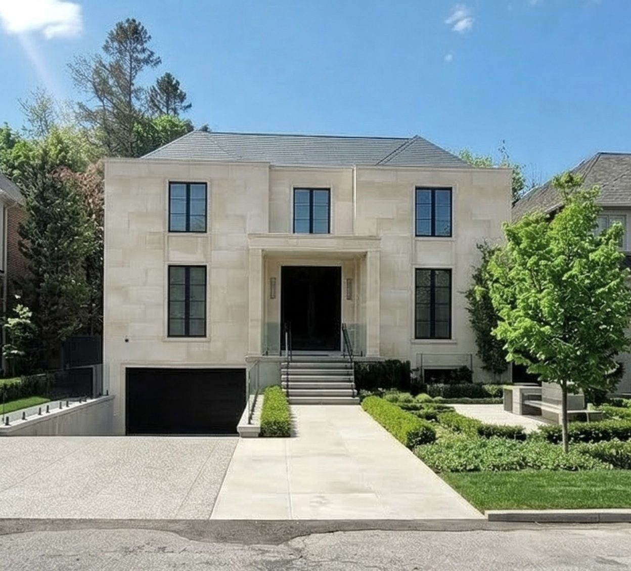 Limestone facade restored by ACE in Lawrence Park after mortar smear removal